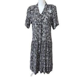 VTG 90s passports pier one black white dropwaist pleated dress drop women small